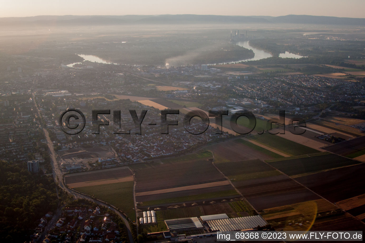 Ortsteil Gartenstadt in Ludwigshafen am Rhein im Bundesland Rheinland-Pfalz, Deutschland aus der Luft betrachtet