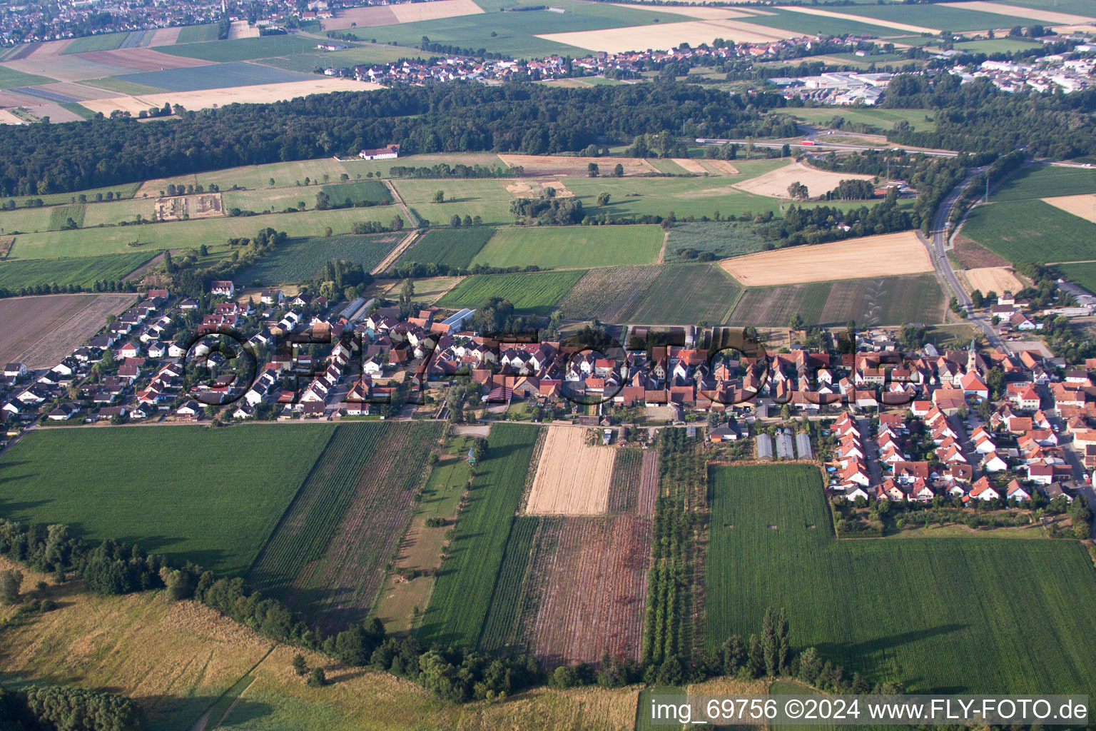 Von Norden in Erlenbach bei Kandel im Bundesland Rheinland-Pfalz, Deutschland vom Flugzeug aus