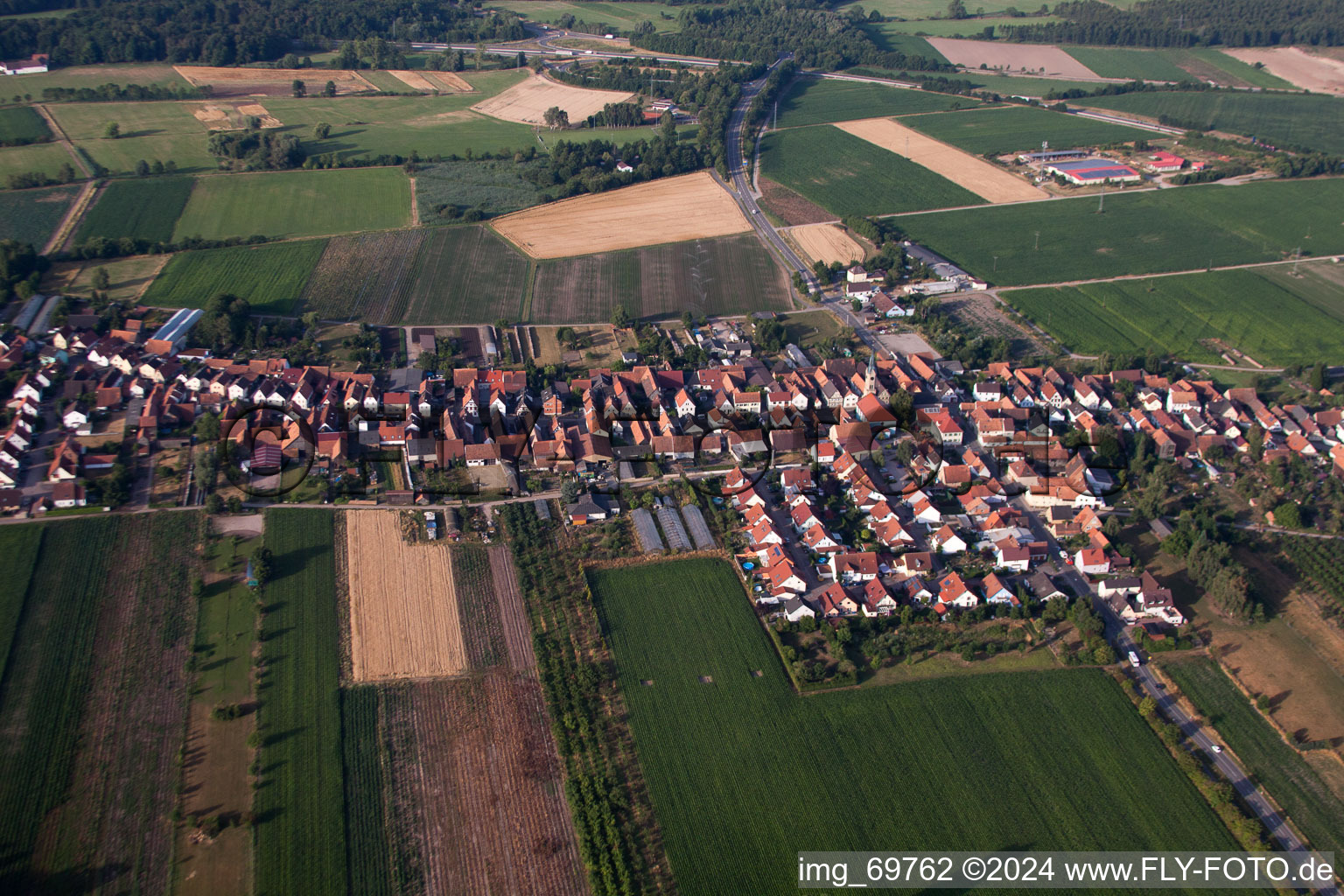 Von Norden in Erlenbach bei Kandel im Bundesland Rheinland-Pfalz, Deutschland aus der Drohnenperspektive