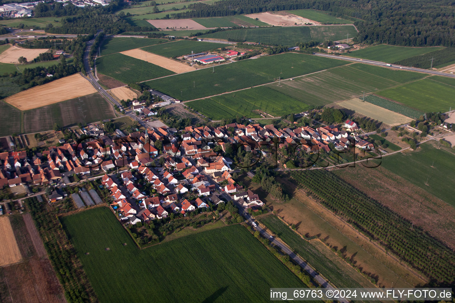 Von Norden in Erlenbach bei Kandel im Bundesland Rheinland-Pfalz, Deutschland von einer Drohne aus