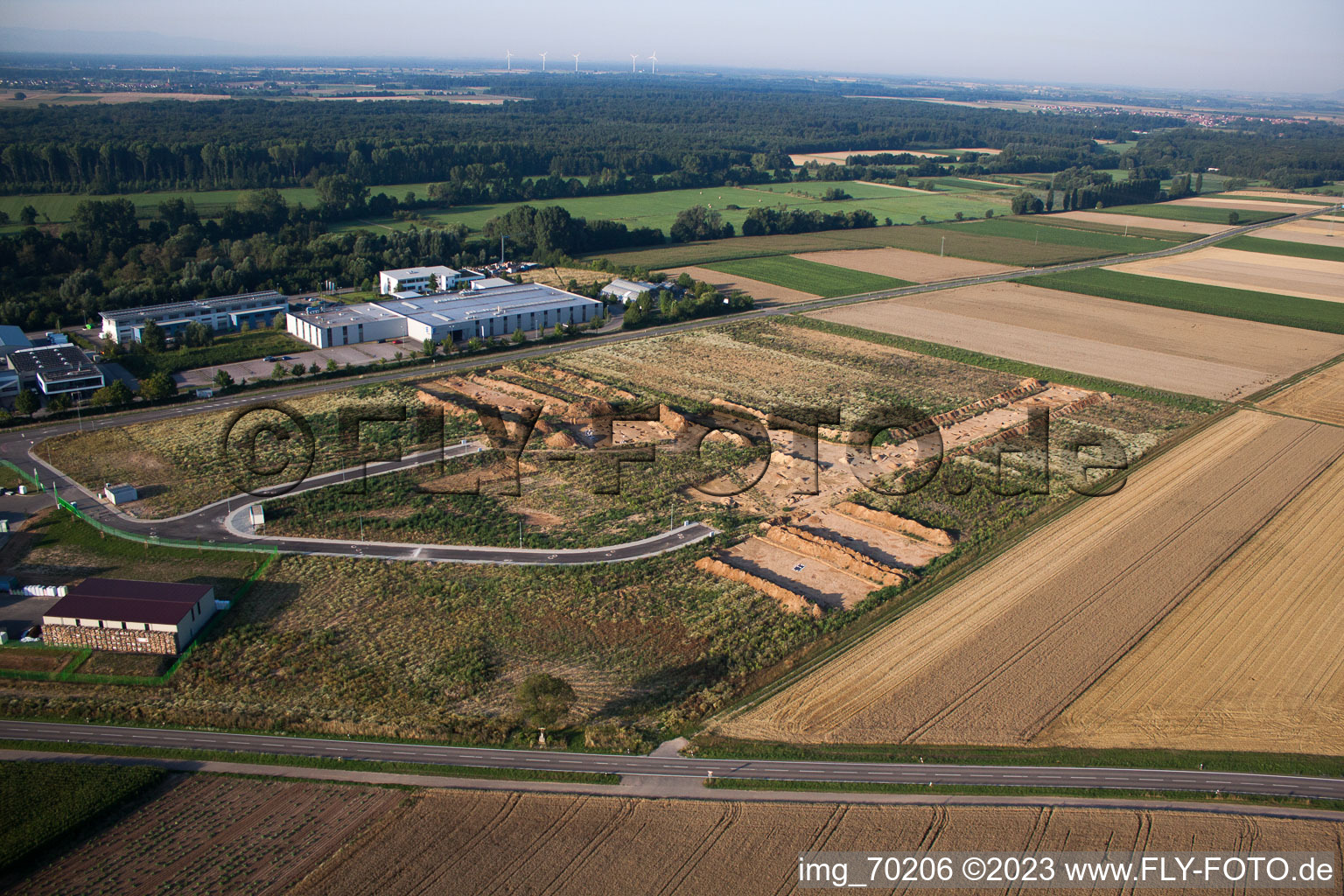Schrägluftbild von Herxheim, Archäologische Grabung am neuen Gewerbegebiet NW in Herxheim bei Landau/Pfalz im Bundesland Rheinland-Pfalz, Deutschland