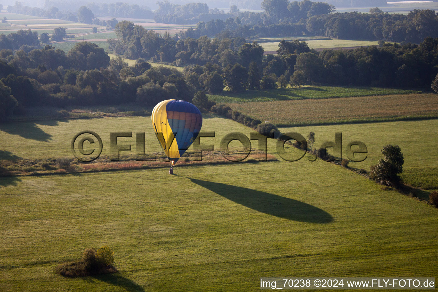 Luftbild von Ballon auf der Flucht in Erlenbach bei Kandel im Bundesland Rheinland-Pfalz, Deutschland