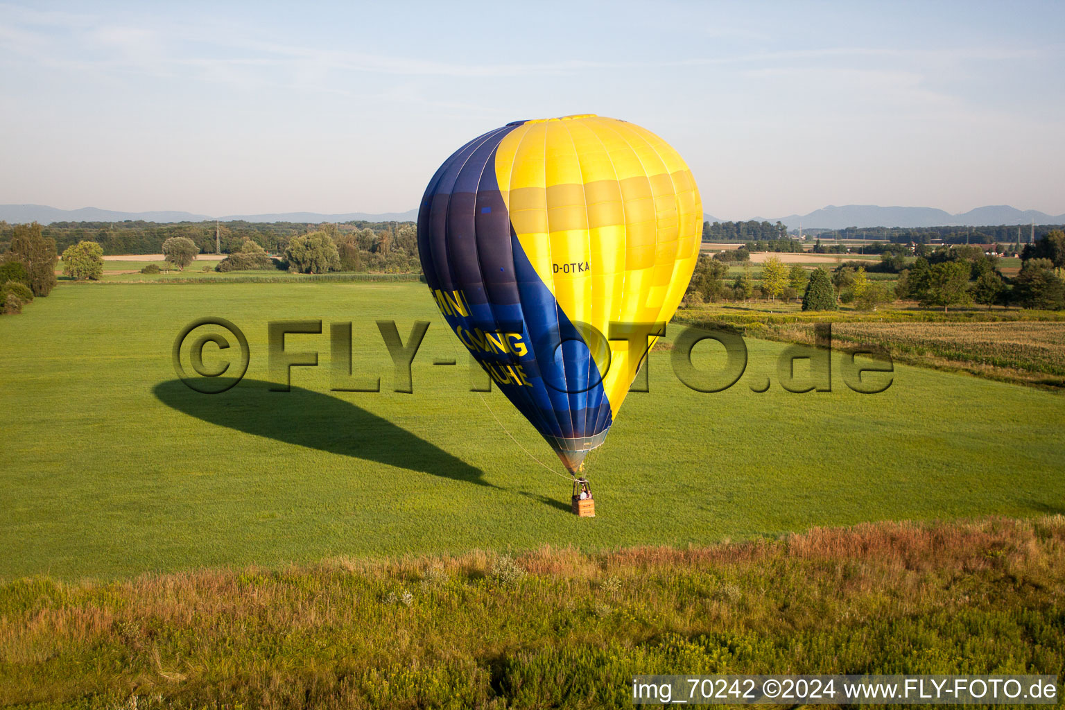 Schrägluftbild von Ballon auf der Flucht in Erlenbach bei Kandel im Bundesland Rheinland-Pfalz, Deutschland