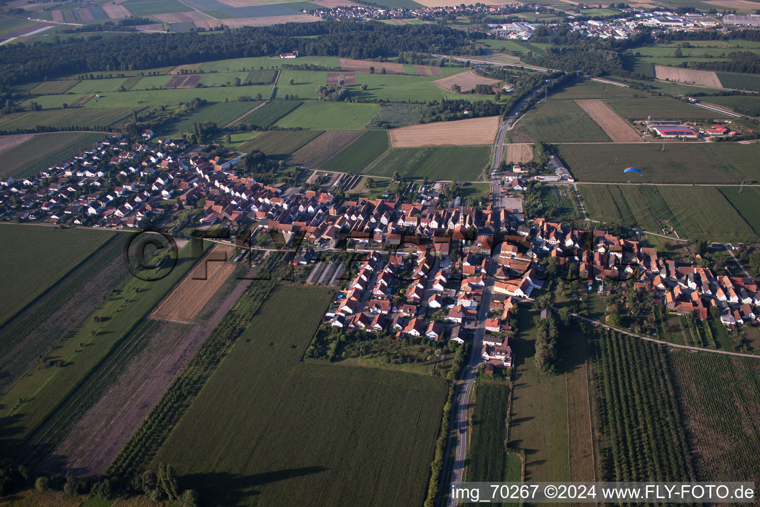 Von Norden in Erlenbach bei Kandel im Bundesland Rheinland-Pfalz, Deutschland von der Drohne aus gesehen