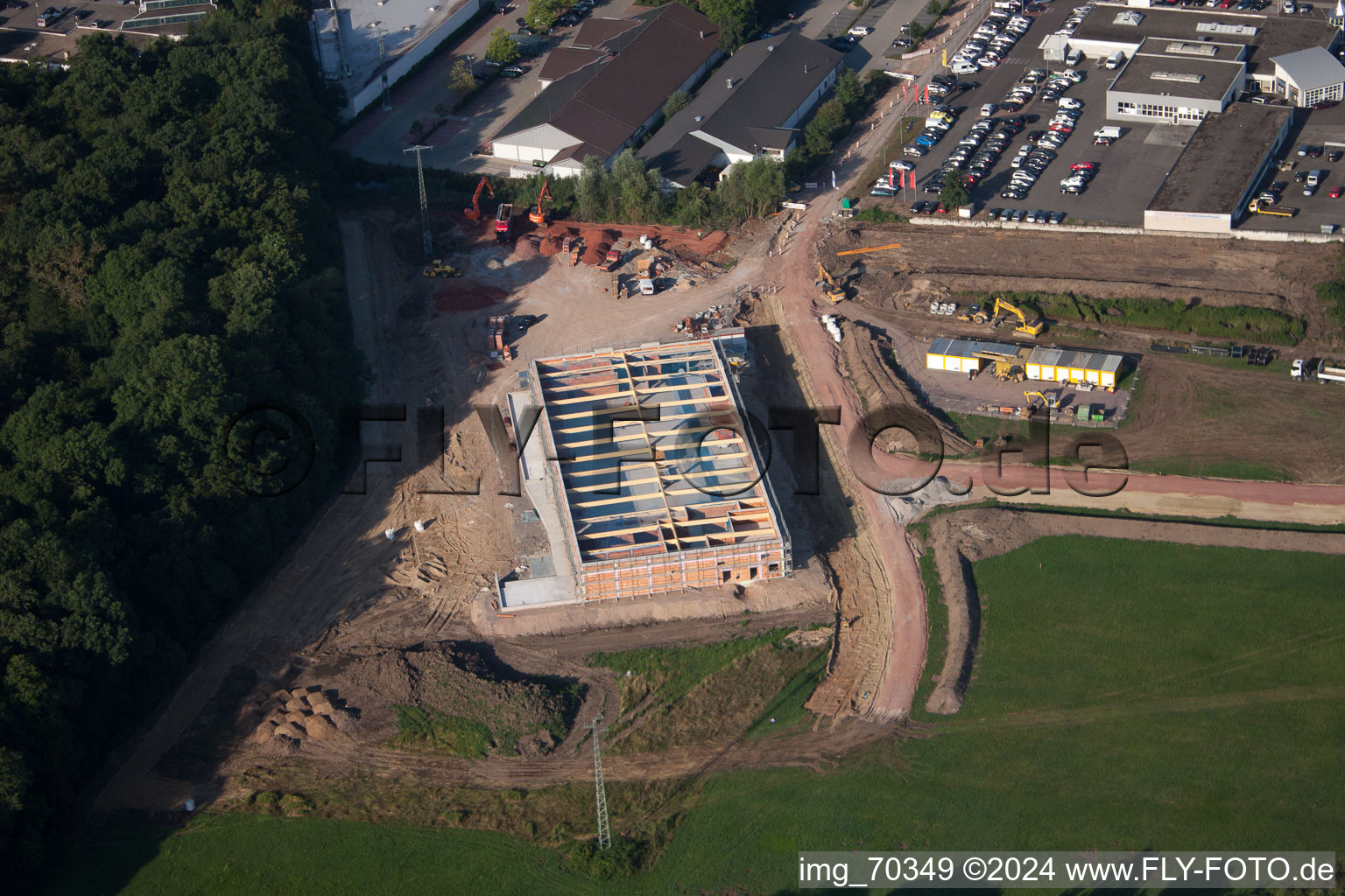 Drohnenbild von Baustelle EDEKA Neubau in der Lauterburger Straße in Kandel im Bundesland Rheinland-Pfalz, Deutschland