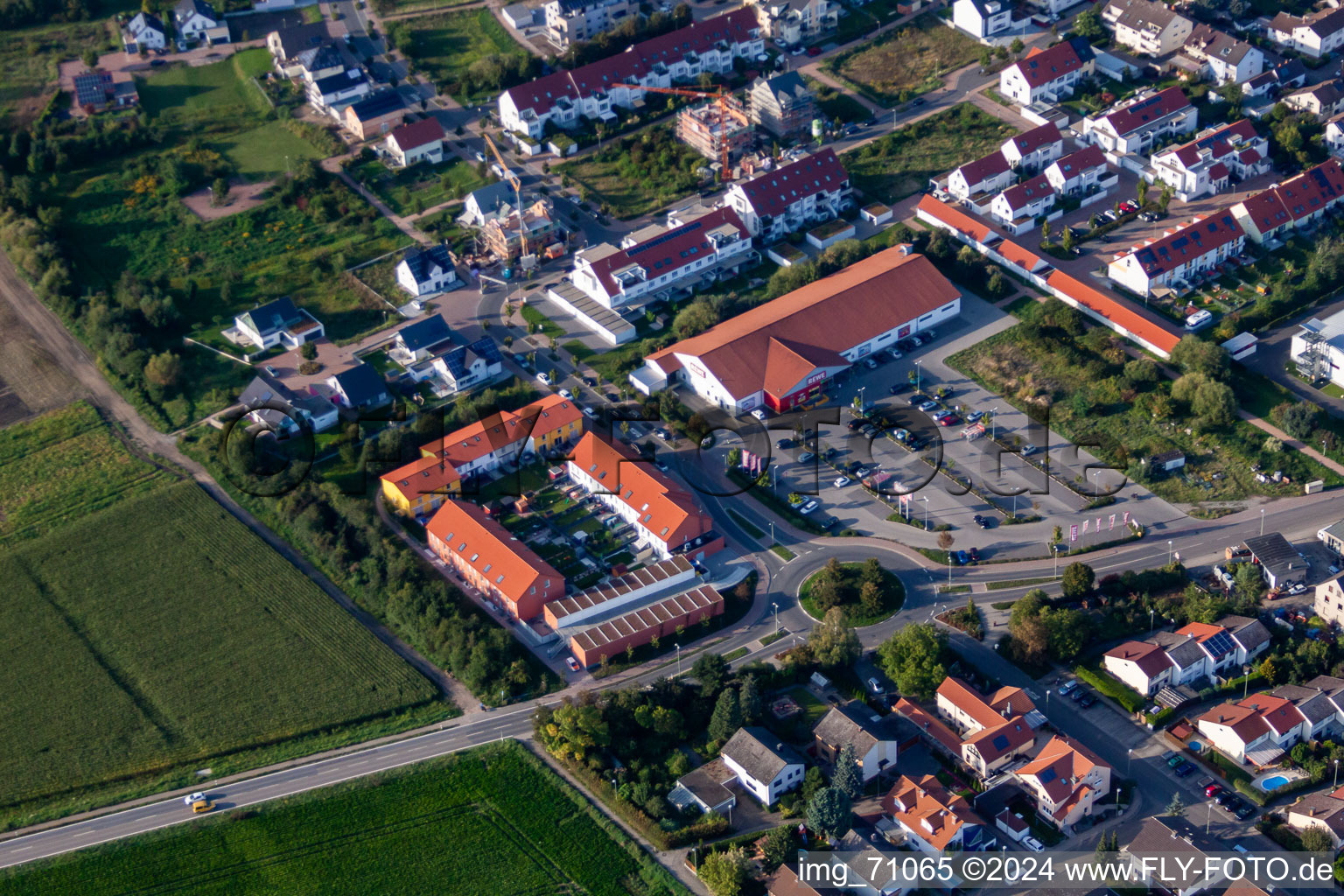 Luftbild von REWE in Mutterstadt im Bundesland Rheinland-Pfalz, Deutschland