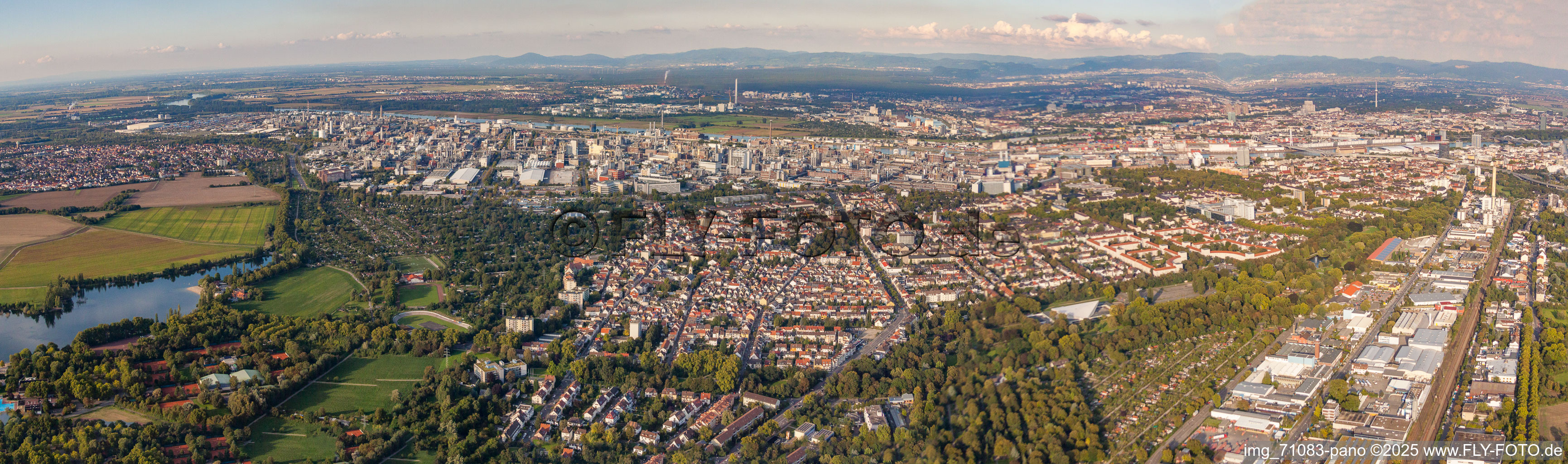 BASF Panorama von Westen in Friesenheim im Bundesland Rheinland-Pfalz, Deutschland