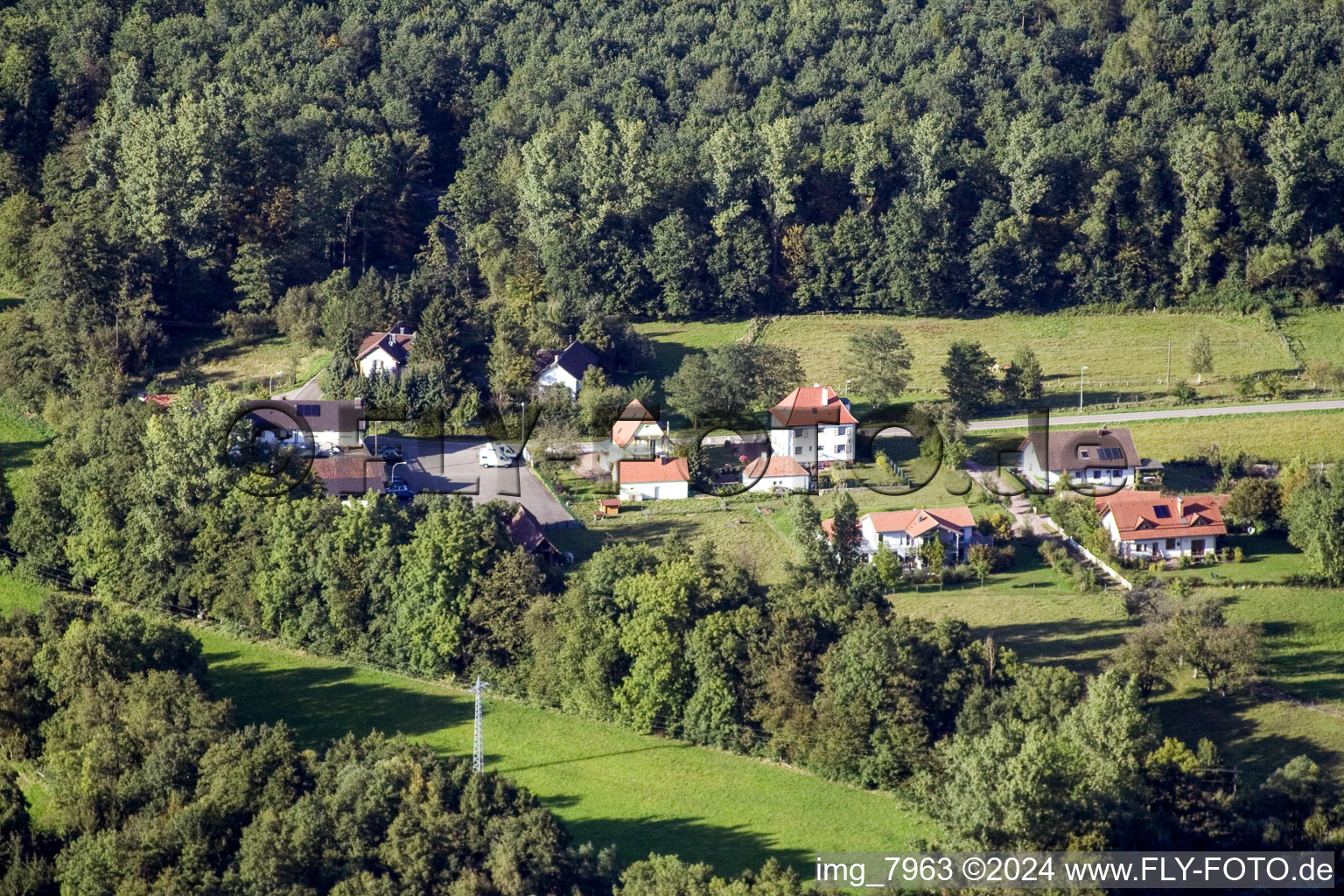 Siedlung im Bienwald im Ortsteil Bienwaldmühle in Scheibenhardt im Bundesland Rheinland-Pfalz, Deutschland