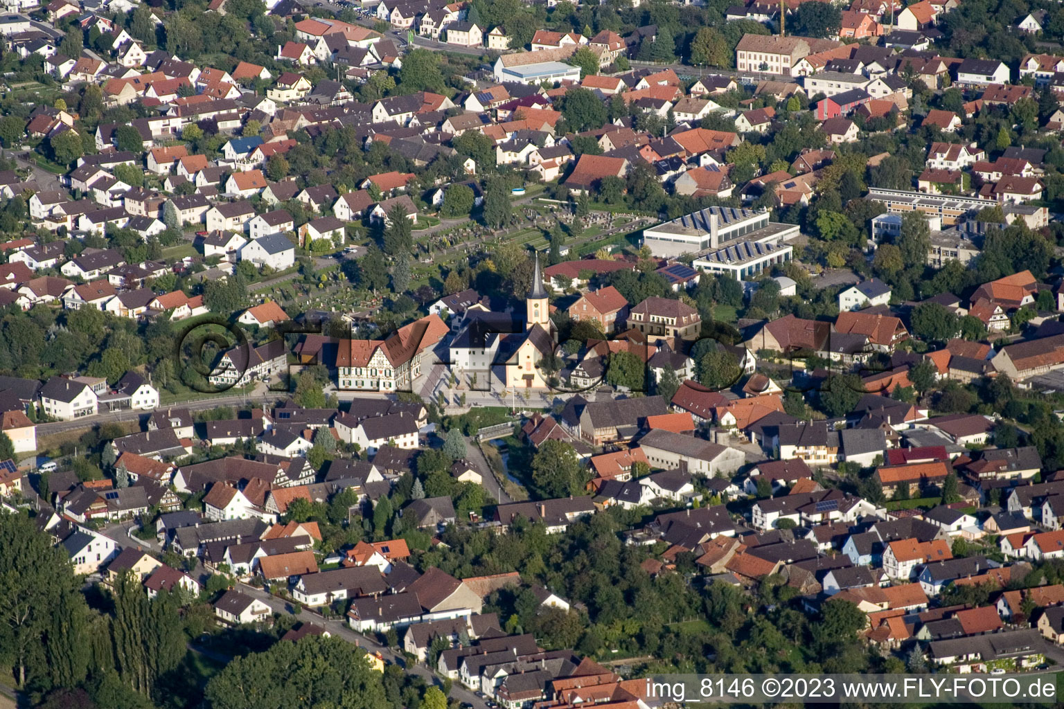 Luftbild von Rheinbischofsheim im Ortsteil Freistett in Rheinau im Bundesland Baden-Württemberg, Deutschland