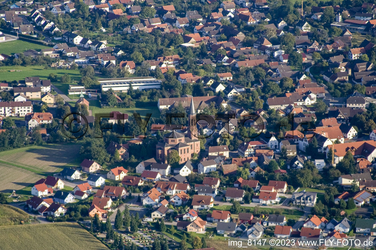 Luftaufnahme von Rheinbischofsheim im Ortsteil Freistett in Rheinau im Bundesland Baden-Württemberg, Deutschland