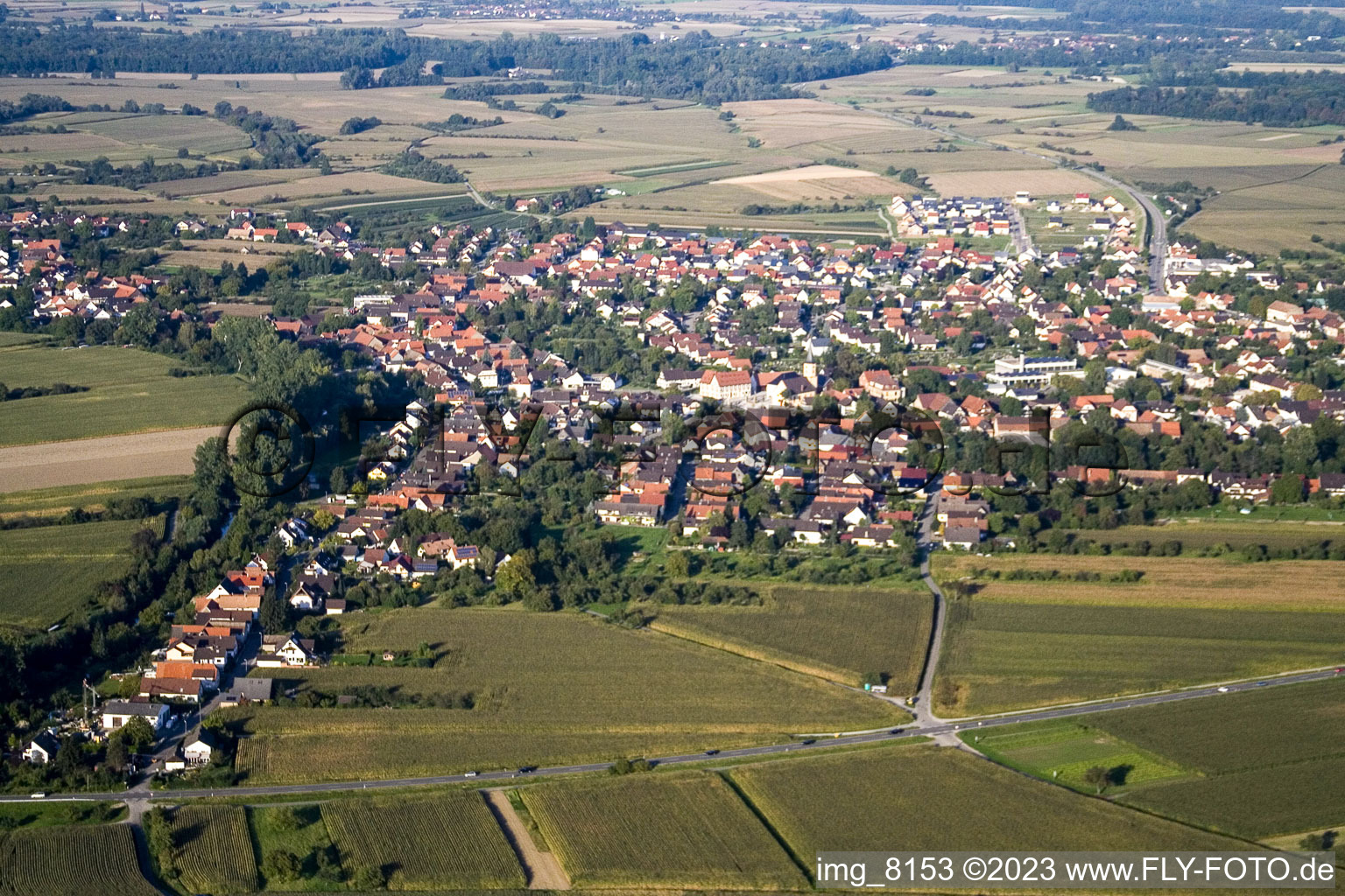 Ortsteil Freistett in Rheinau im Bundesland Baden-Württemberg, Deutschland von oben gesehen