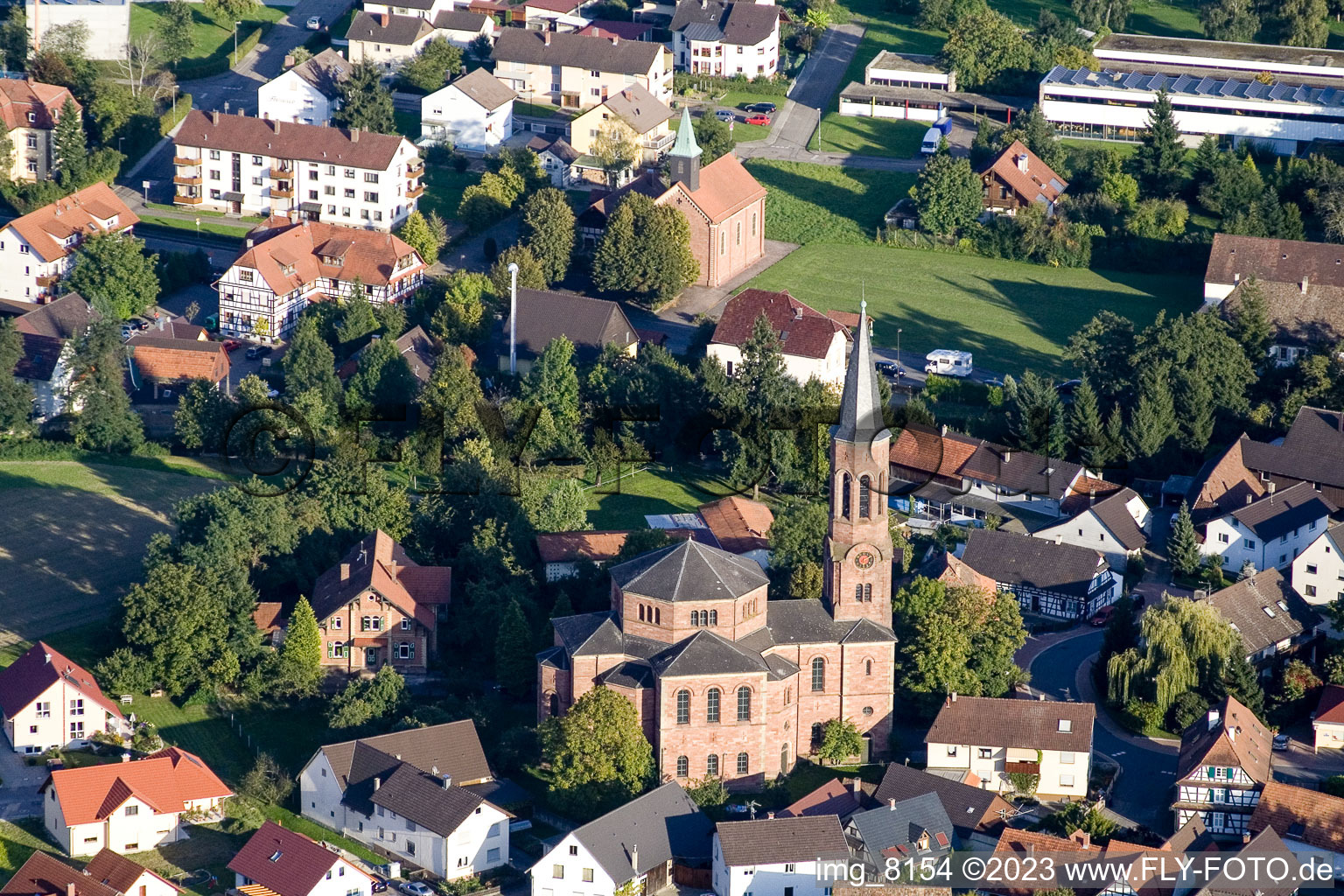 Ortsteil Rheinbischofsheim in Rheinau im Bundesland Baden-Württemberg, Deutschland vom Flugzeug aus