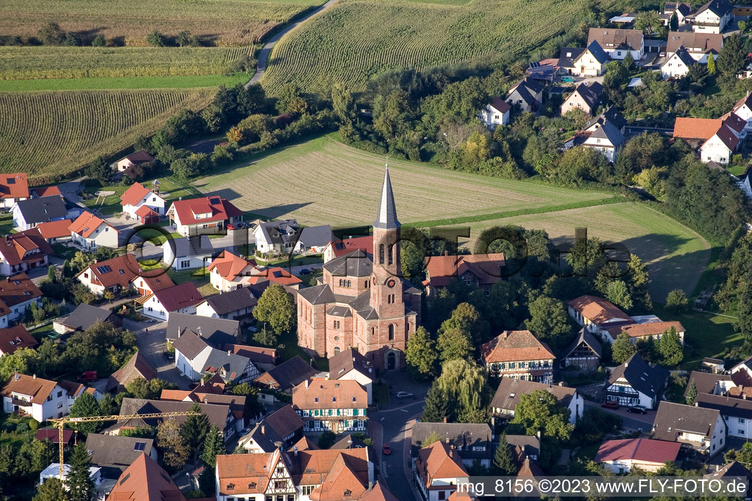 Ortsteil Rheinbischofsheim in Rheinau im Bundesland Baden-Württemberg, Deutschland aus der Luft betrachtet