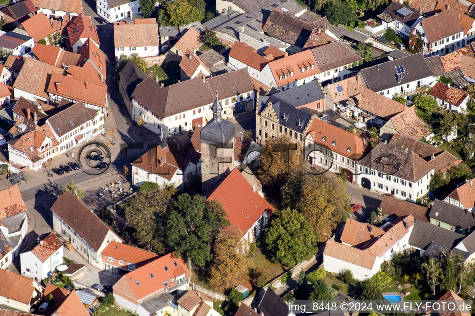 Schrägluftbild von Ortsansicht der Straßen und Häuser der Wohngebiete in Billigheim-Ingenheim im Bundesland Rheinland-Pfalz, Deutschland