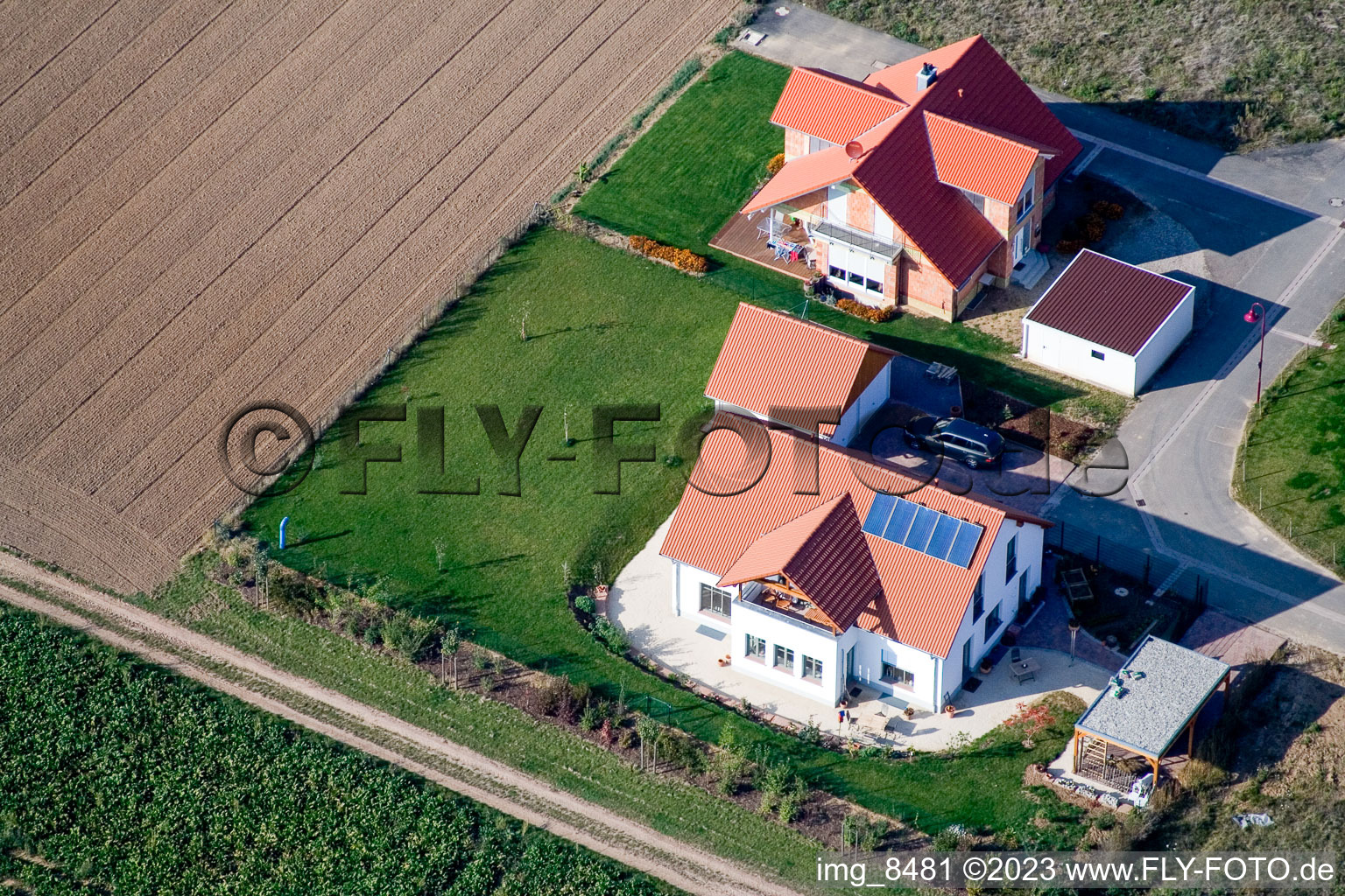 Drohnenbild von Steinweiler, Neubaugebiet in den Brotäckern im Bundesland Rheinland-Pfalz, Deutschland