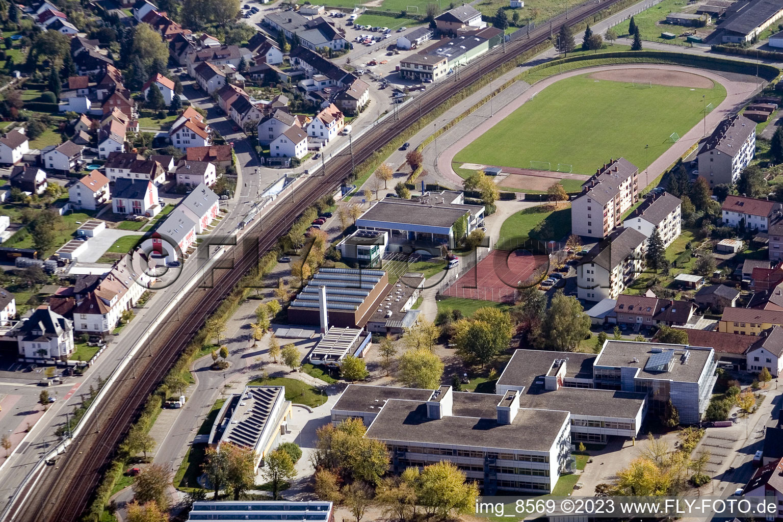 Luftbild von TSV Berghausen Stadion in Pfinztal im Bundesland Baden-Württemberg, Deutschland