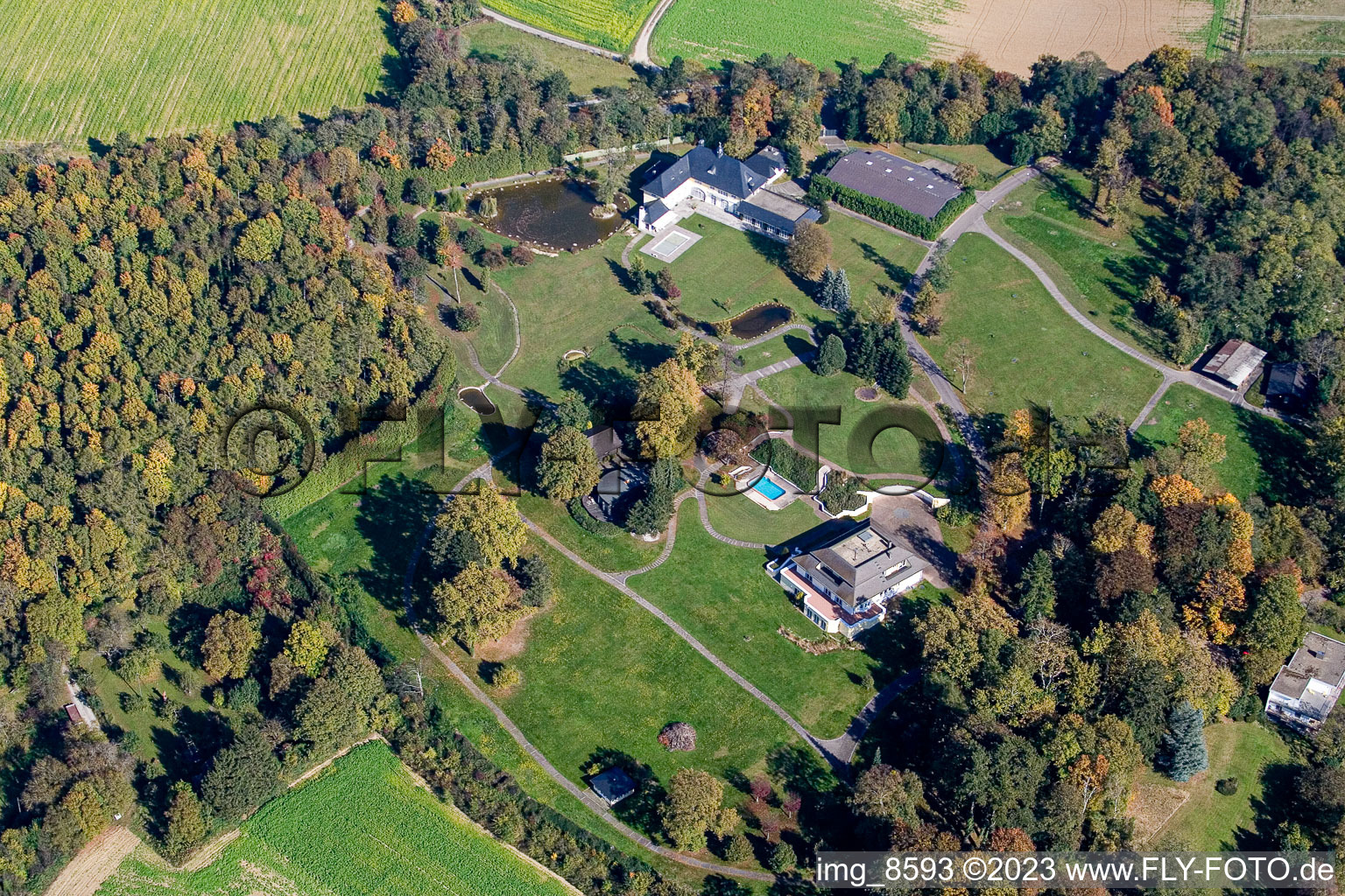 Grötzingen, Schmieder-Anwesen am Rittnerthof in Karlsruhe im Bundesland Baden-Württemberg, Deutschland aus der Luft