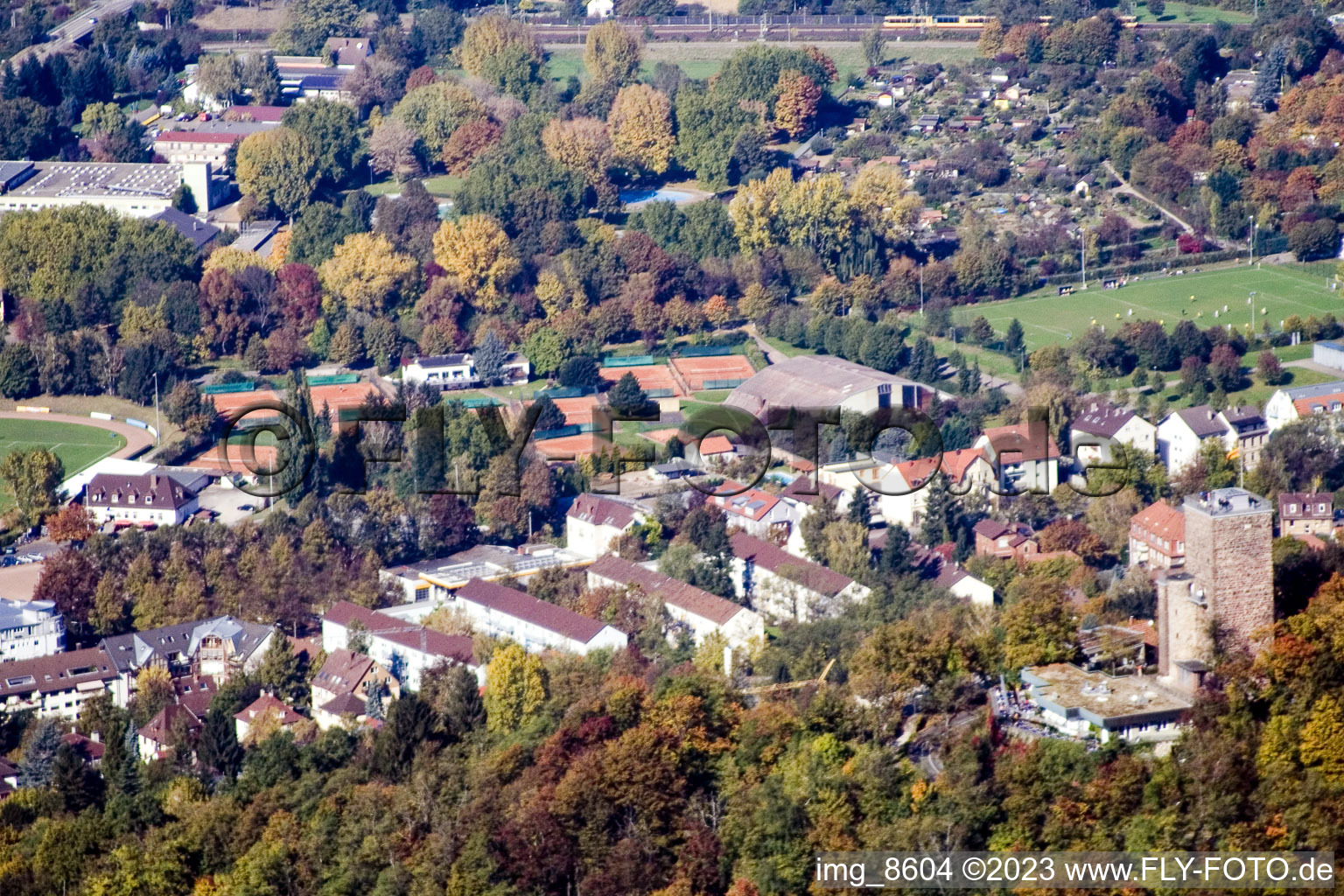 Ortsteil Durlach in Karlsruhe im Bundesland Baden-Württemberg, Deutschland vom Flugzeug aus