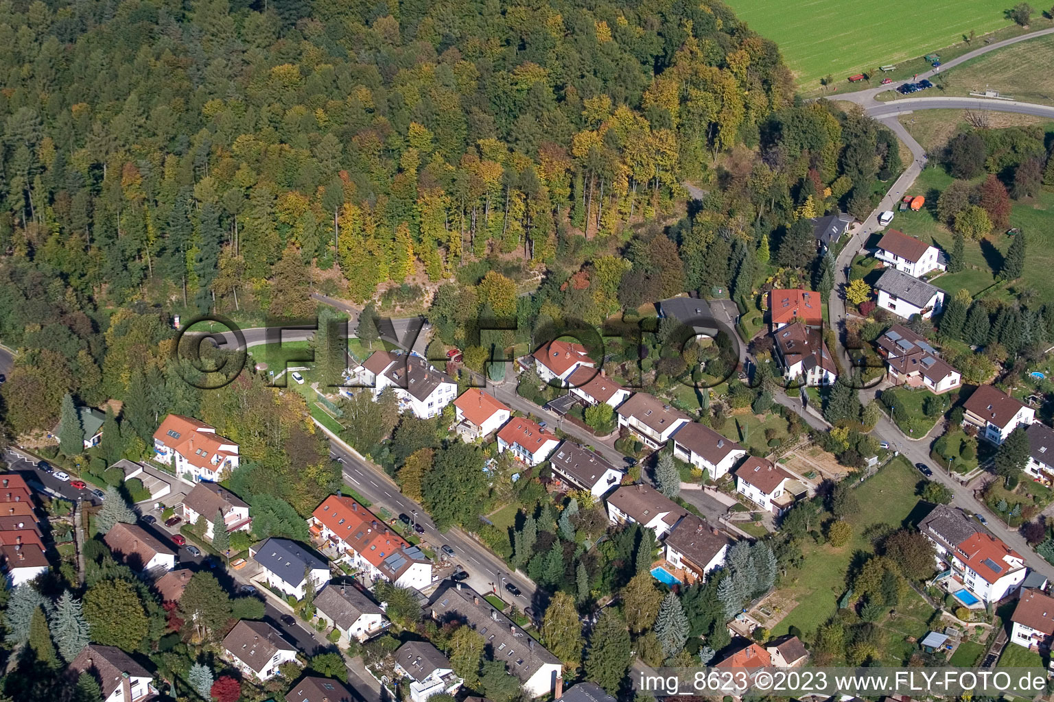 Ortsteil Hohenwettersbach in Karlsruhe im Bundesland Baden-Württemberg, Deutschland aus der Vogelperspektive