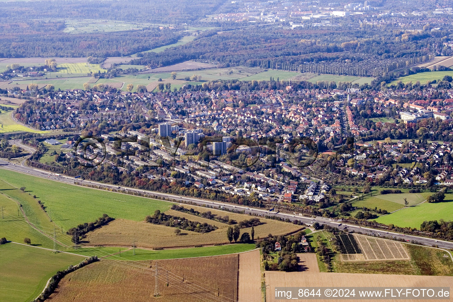 Luftbild von Von Osten im Ortsteil Rüppurr in Karlsruhe im Bundesland Baden-Württemberg, Deutschland