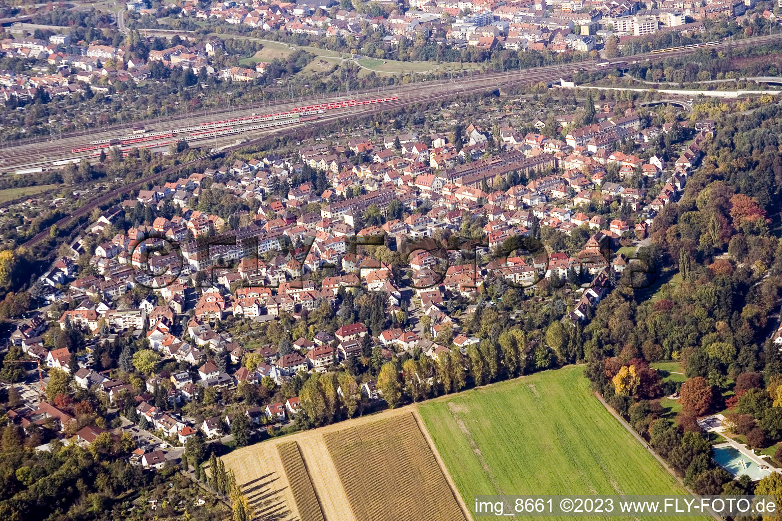 Ortsteil Weiherfeld-Dammerstock in Karlsruhe im Bundesland Baden-Württemberg, Deutschland vom Flugzeug aus