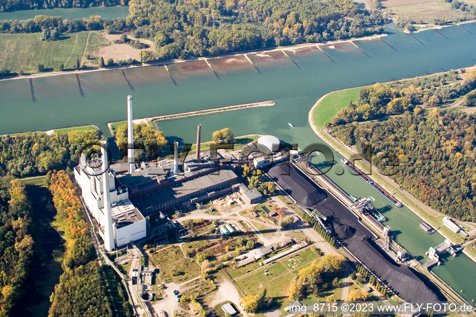 Luftbild von Karlsruhe Rheinhafen Kraftwerk im Bundesland Baden-Württemberg, Deutschland