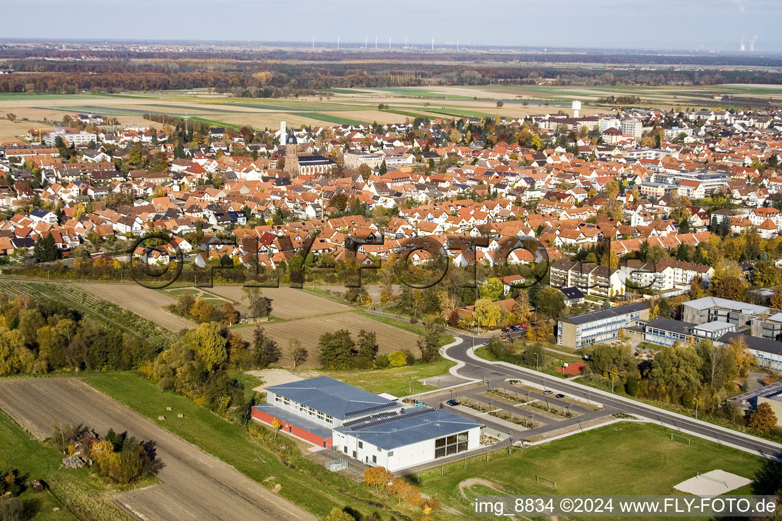 Luftbild von Kandel, Bienwaldhalle im Bundesland Rheinland-Pfalz, Deutschland