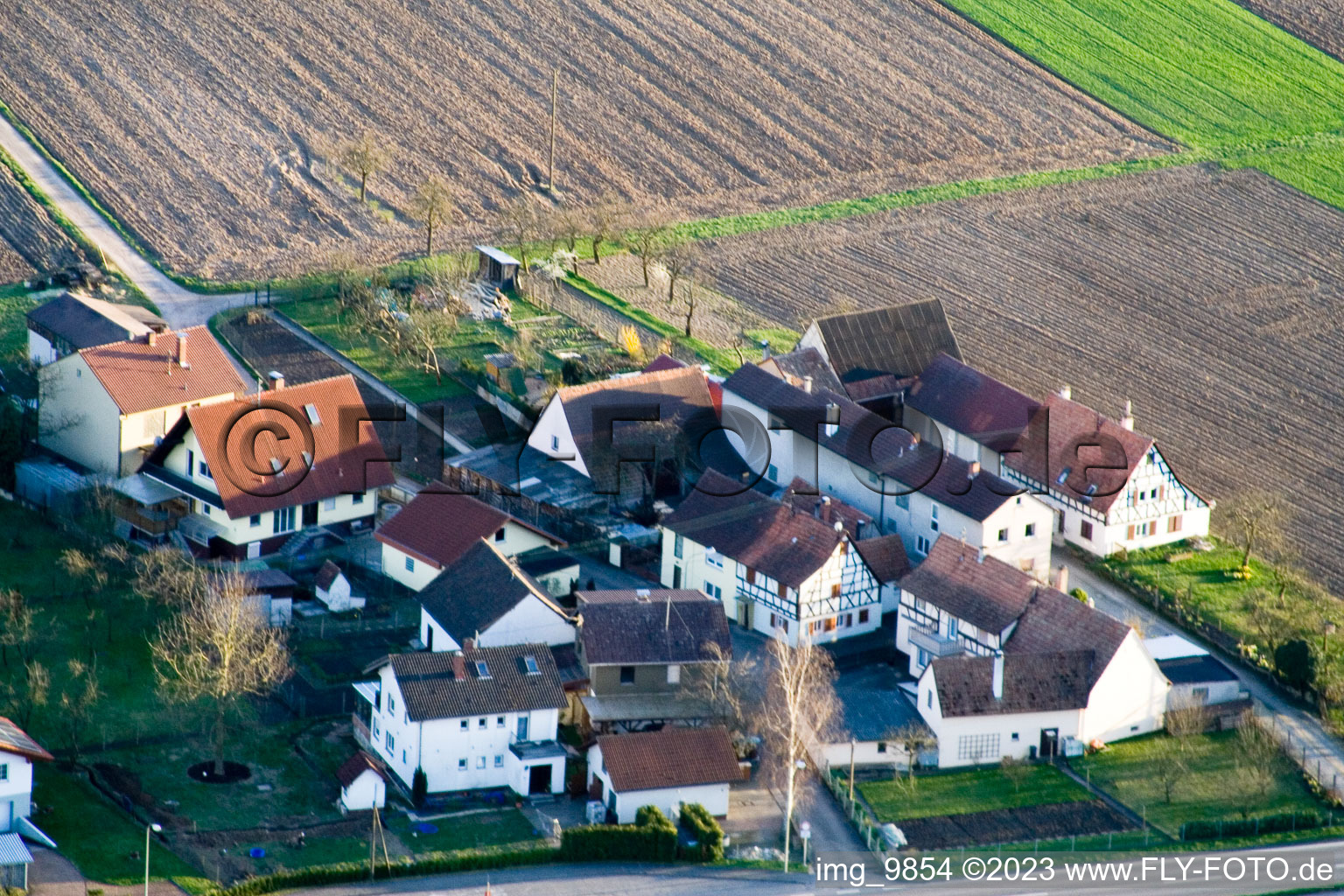 Minfeld, Welschhof im Bundesland Rheinland-Pfalz, Deutschland vom Flugzeug aus