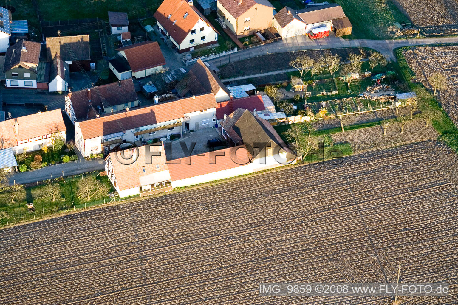 Minfeld, Welschhof im Bundesland Rheinland-Pfalz, Deutschland aus der Drohnenperspektive