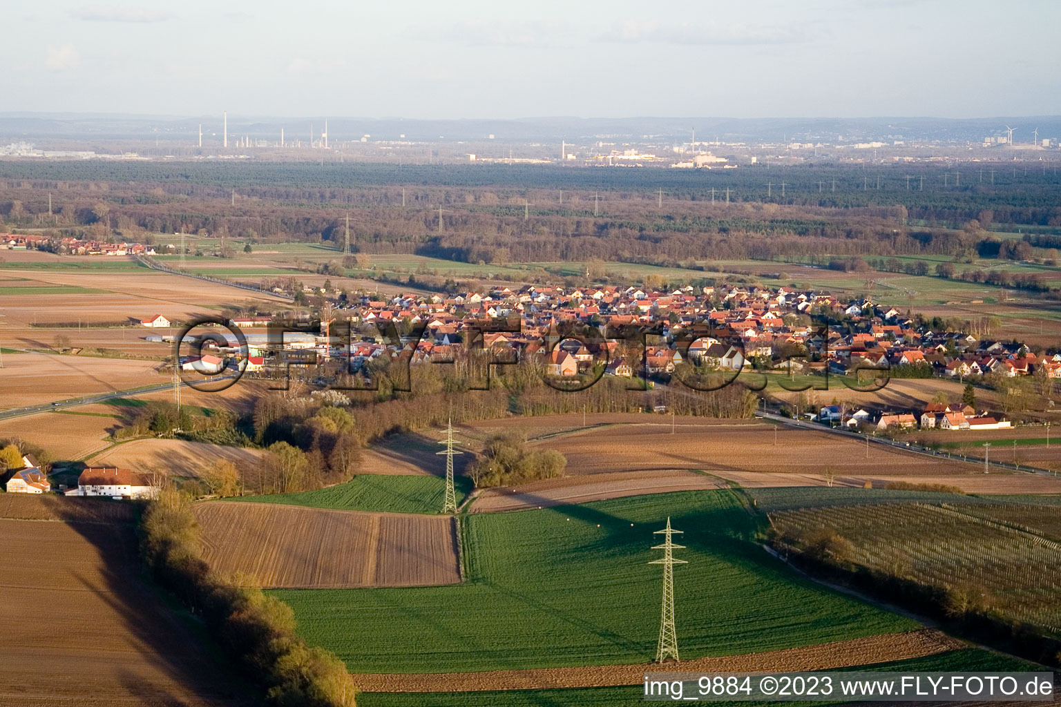 Luftbild von Minfeld von Westen im Bundesland Rheinland-Pfalz, Deutschland