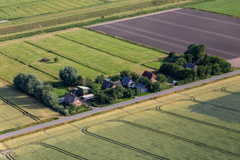 Luftbild von Ehemalige Deichwärterhöfe an der Schülpersieler Straße in Wesselburenerkoog im Bundesland Schleswig-Holstein, Deutschland