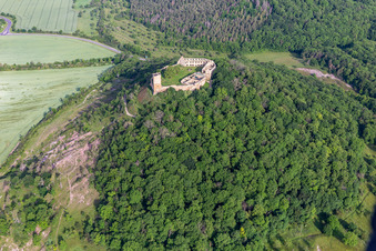 Luftaufnahme von Burg Gleichen im Ortsteil Wandersleben in Drei Gleichen im Bundesland Thüringen, Deutschland