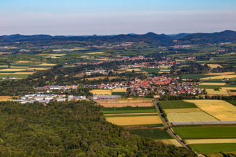 Dorf - Ansicht am Rande von landwirtschaftlichen Feldern und Nutzflächen in Rohrbach im Bundesland Rheinland-Pfalz, Deutschland