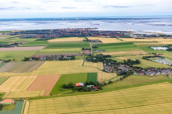 Blick nach Büsum im Ortsteil Stinteck in Oesterdeichstrich im Bundesland Schleswig-Holstein, Deutschland