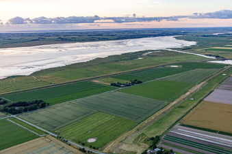 Schülpersieler Straße im Ortsteil Schülperweide in Wesselburenerkoog im Bundesland Schleswig-Holstein, Deutschland von einer Drohne aus