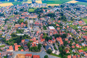 Ortsteil Dorfheide Hauptstraße Schulstraße von Osten in Reken im Bundesland Nordrhein-Westfalen, Deutschland