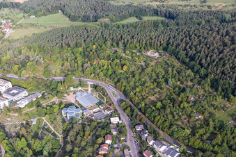 Luftaufnahme von Terrassen- förmigen Parkanlage des Botanischen Garten, Tropicarium und Arboretum der Universität Tübingen in Tübingen im Bundesland Baden-Württemberg, Deutschland