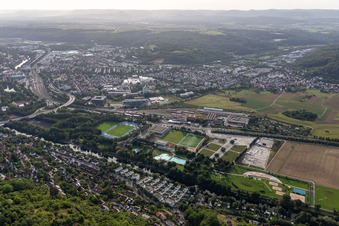 Festplatz, Freibad, Camping, Paul Horn Arena im Ortsteil Weststadt in Tübingen im Bundesland Baden-Württemberg, Deutschland