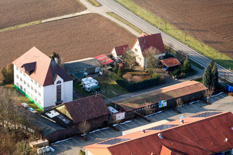 Luftbild von Gewerbegebiet am Bahnhof Schaidt in Steinfeld im Bundesland Rheinland-Pfalz, Deutschland