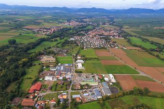 Gewerbegebiet Industriestraße von Osten in Billigheim-Ingenheim im Bundesland Rheinland-Pfalz, Deutschland