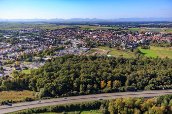 Bienwaldstadt aus Südosten jenseits der A65 in Kandel im Bundesland Rheinland-Pfalz, Deutschland