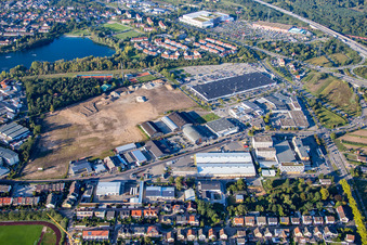 Schrägluftbild von Brühl, Gewerbegebiet Schütte-Lanz-Park im Bundesland Baden-Württemberg, Deutschland