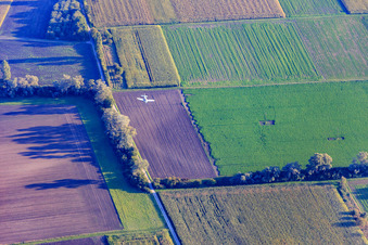 Sportflugzeug im Anflug auf Flugplatz Herrenteich in Hockenheim im Bundesland Baden-Württemberg, Deutschland