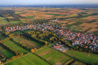 Luftbild von Dorfansicht von Nordwesten in Billigheim-Ingenheim im Bundesland Rheinland-Pfalz, Deutschland