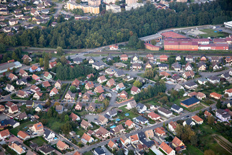 Schrägluftbild von Bischwiller im Bundesland Bas-Rhin, Frankreich