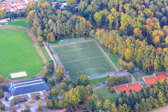 Stadion des TuS 1908 Schaidt am Rand des Bienwalds von Süden in Wörth am Rhein im Bundesland Rheinland-Pfalz, Deutschland