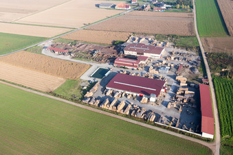 Gebäude und Produktionshallen auf dem Werksgelände Sägewerk Scierie et Paletterie KOCHER in Niederrœdern im Bundesland Bas-Rhin, Frankreich
