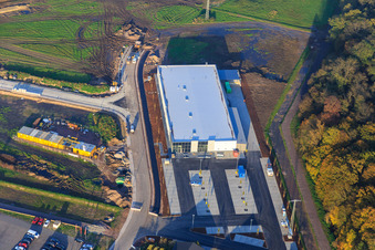 Schrägluftbild von ALDI und EDEKA in der Lauterburger Straße in Kandel im Bundesland Rheinland-Pfalz, Deutschland