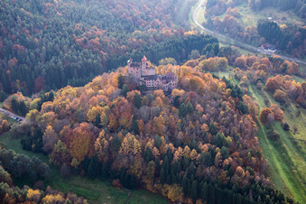 Luftaufnahme von Erlenbach, Burg Berwartstein in Erlenbach bei Dahn im Bundesland Rheinland-Pfalz, Deutschland