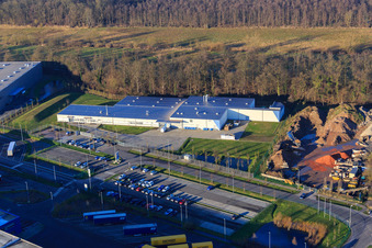 Drohnenbild von Gewerbegebiet Horst, Alfa Aesar GmbH im Ortsteil Minderslachen in Kandel im Bundesland Rheinland-Pfalz, Deutschland
